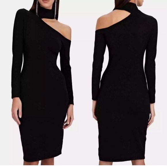 L'AGENCE Annalise Black Asymmetric Turtleneck Sleek Midi Sweater Dress XL L'AGENCE Annalise Black Asymmetric Turtleneck Sleek Midi Sweater Dress XL